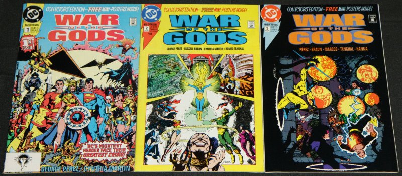 Vintage DC Copper Age WAR OF THE Gods 3pc Count Comic Lot Fn-Vf Superman Batman (DC Comics), raw comic book in VF condition — front cover