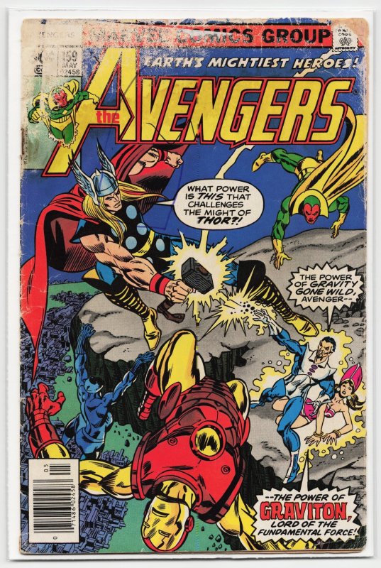 The Avengers #159 (Marvel Comics, 1977), raw, ungraded comic book — front cover