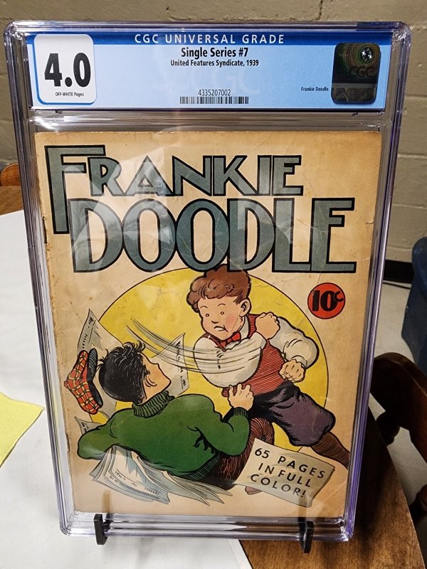 Frankie Doodle #7 (1939), CGC 4.0 graded comic book, Universal Blue label — front cover in its holder
