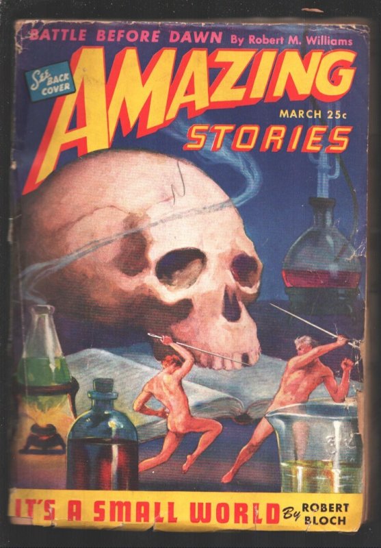 Amazing Stories-Pulps-3/1944-Skull Horror Cover by J. Allen St. John-WWII era is (St. John Publications), raw, ungraded comic book — front cover