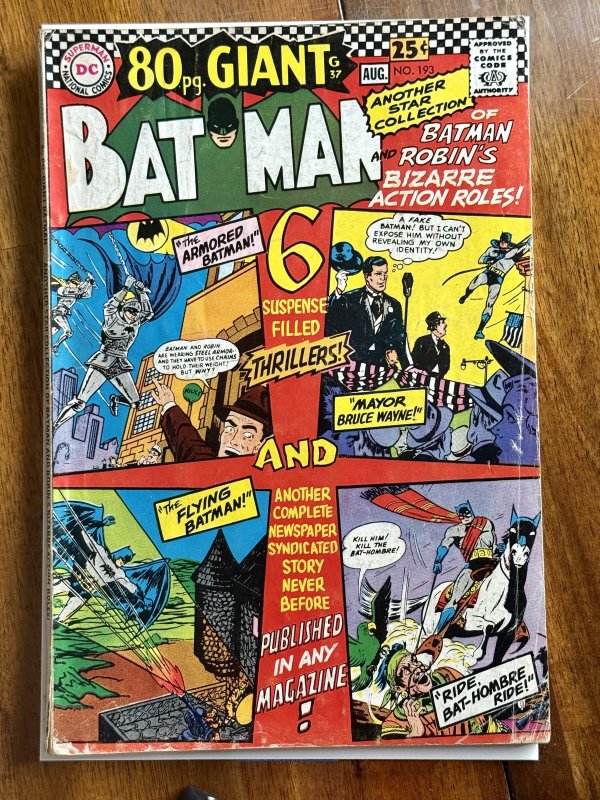 Batman #193 (DC Comics, 1967), raw comic book in VG 4.0 condition — front cover