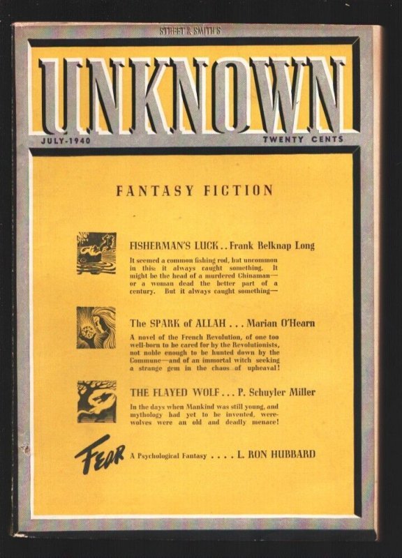 Pulp: Unknown 7/1940--"Fear" by L. Ron Hubbard-Pulp Fiction-High Grade-VF, raw comic book in VF condition — front cover