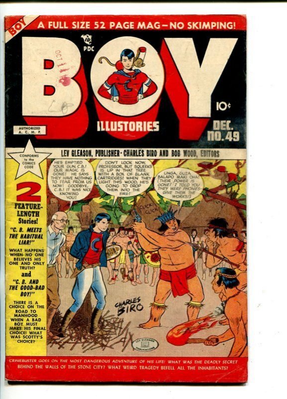 BOY #49-1949-LEV Gleason-Maurer-Native Torture COVER-fn Minus (Lev Gleason Publications), raw, ungraded comic book — front cover