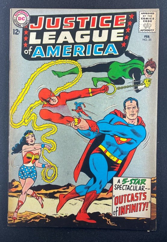 Justice League of America #25 (DC Comics, 1960), raw comic book in FN/VF 7.0 condition — front cover