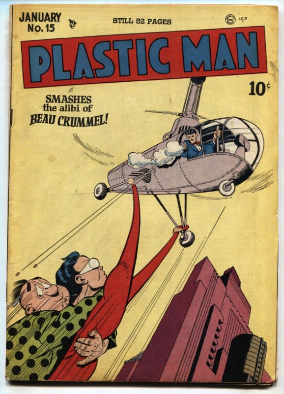 Plastic Man #15 (DC Comics, 1949), raw comic book in FN+ condition — front cover
