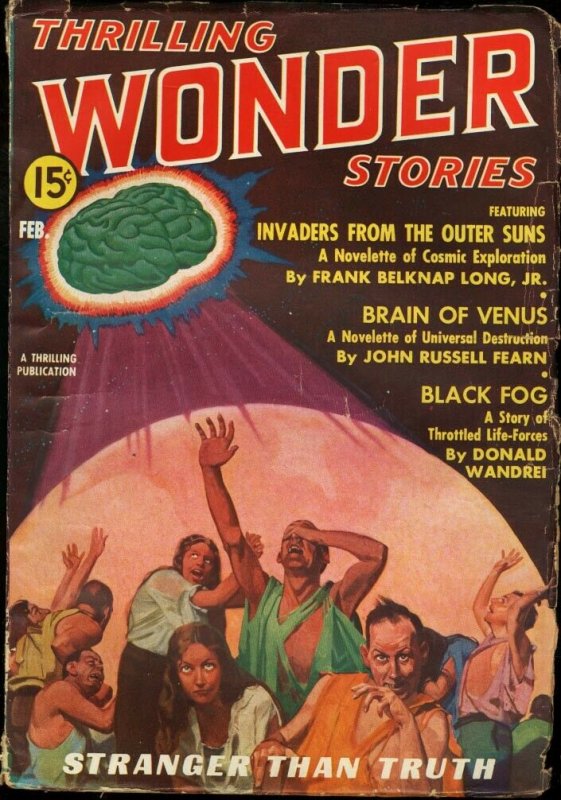 Thrilling Wonder Stories--1937 Feb-Wild Sci-Fi Pulp Vg+, raw comic book in VG+ condition — front cover