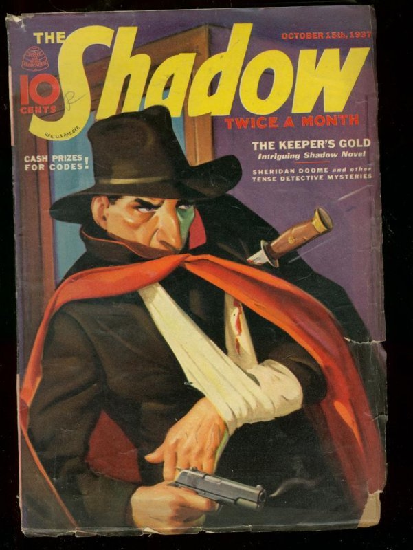 Pulp: The Shadow Pulp October #15 (1937), raw comic book in VG/FN condition — front cover
