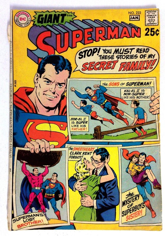 Superman #222 (DC Comics, 1970), raw comic book in VG condition — front cover