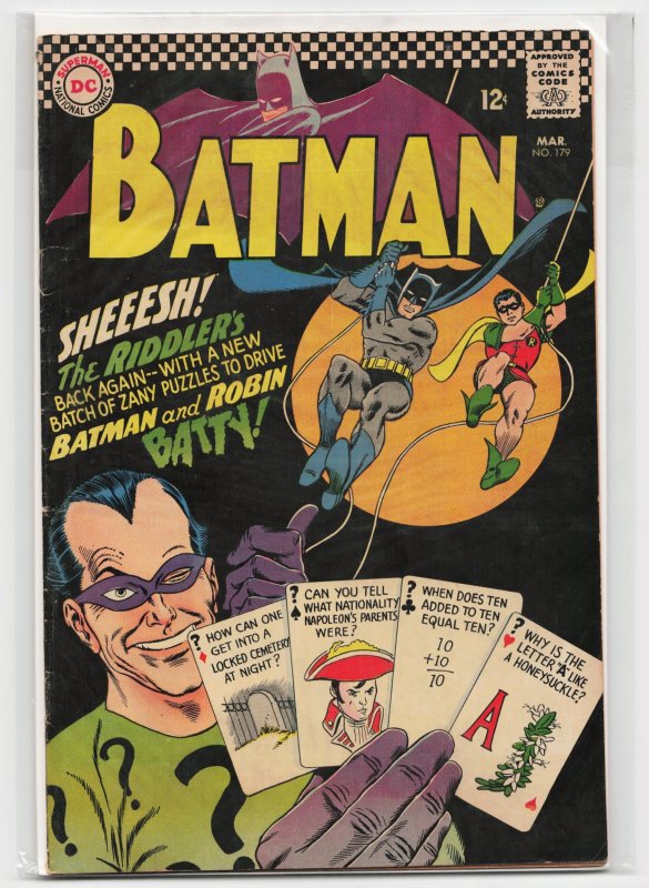 Batman #179 (DC Comics, 1966), raw, ungraded comic book — front cover
