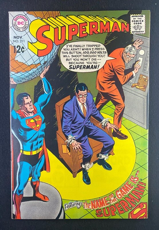 Superman #211 (DC Comics, 1939), raw comic book in FN/VF 7.0 condition — front cover