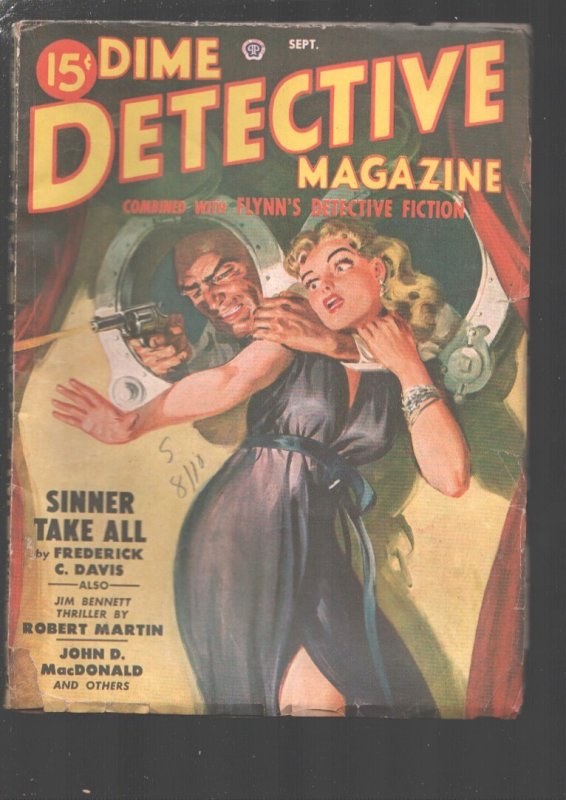 Dime Detective 9/1949-Norman Saunders GGA Cover-strangulation-John D. MacDonald-, raw, ungraded comic book — front cover