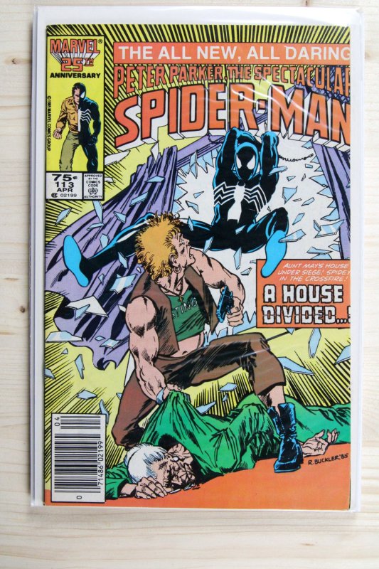 The Spectacular Spider-Man #113 (Marvel Comics, 1988), raw comic book in VF+ 8.5 condition — front cover
