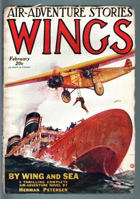 Wings Feb 1928-Second Issue-Rare Aviation Pulp Vg/fn, raw comic book in VG/FN condition — front cover