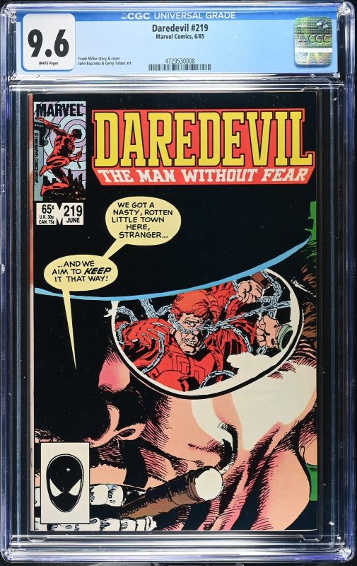 Daredevil #219 (Marvel Comics, 1985), CGC 9.6 graded comic book, Universal Blue label — front cover in its holder