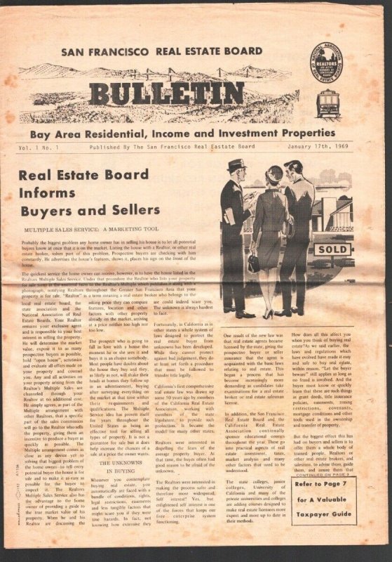 San Francisco Real Estate Bulletin 1/17/1969-1st Issue-Historic Real Estate N..., raw, ungraded comic book — front cover