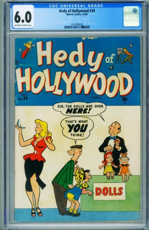 Hedy of Hollywood #39, CGC 6.0 graded comic book, Universal Blue label — front cover in its holder
