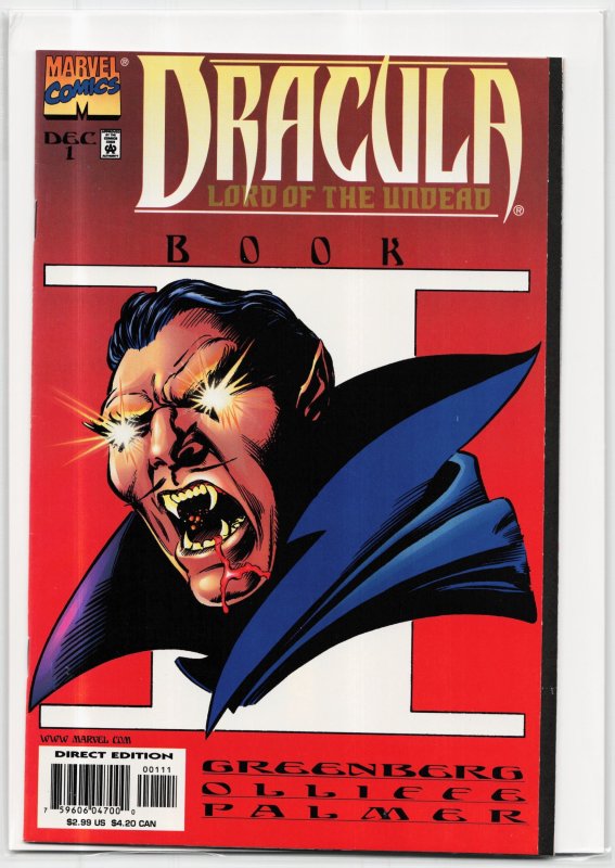 Dracula: Lord of the Undead #1 (Topps Comics, 1998), raw, ungraded comic book — front cover