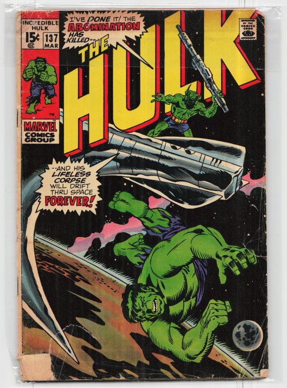 The Incredible Hulk #137 (Marvel Comics, 1971), raw, ungraded comic book — front cover