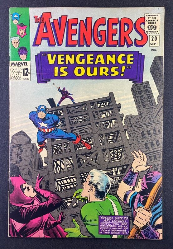 Avengers #20 (Marvel Comics, 1963), raw comic book in FN/VF 7.0 condition — front cover