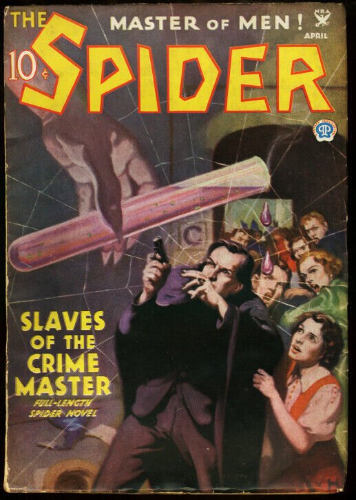 Spider Pulp 1935 Apr Unmasked on Cover Popular Pubs Vg/fn (Popular Publications, 1935), raw comic book in VG/FN condition — front cover