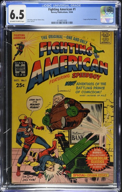 Fighting American #1 (Harvey Comics, 1966), CGC 6.5 graded comic book, Universal Blue label — front cover in its holder