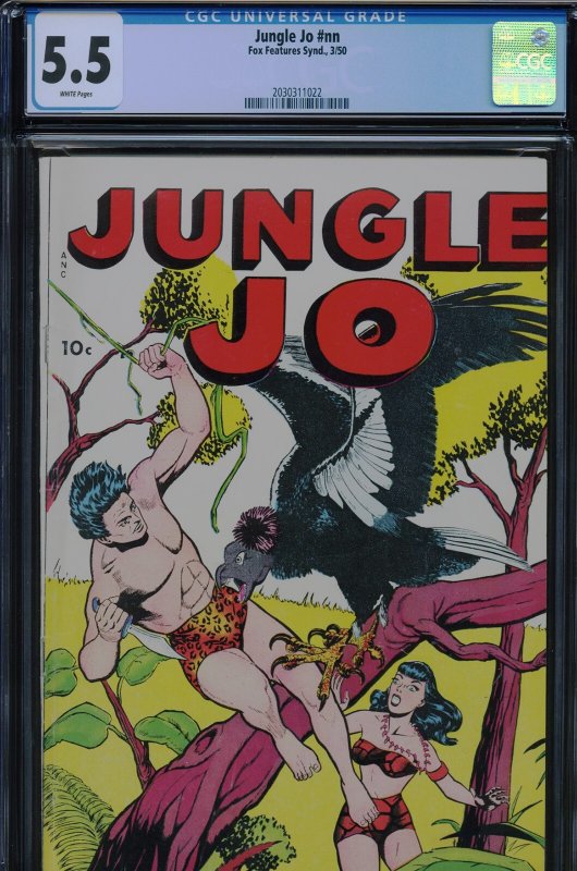 Jungle J0 nn - CGC-5.5, WP - Fox - Good Girl art - Golden Age, CGC 5.5 graded comic book, Universal Blue label — front cover in its holder