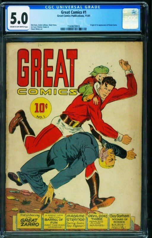 Great Comics #1 (1941), CGC 5.0 graded comic book, Universal Blue label — front cover in its holder