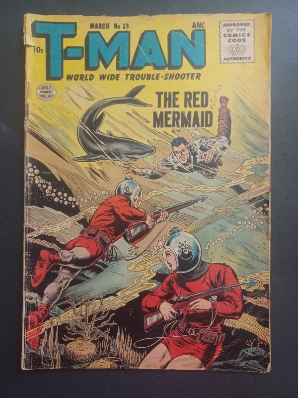 T-Man #33 (Quality Comics, 1956), raw comic book in VG condition — front cover