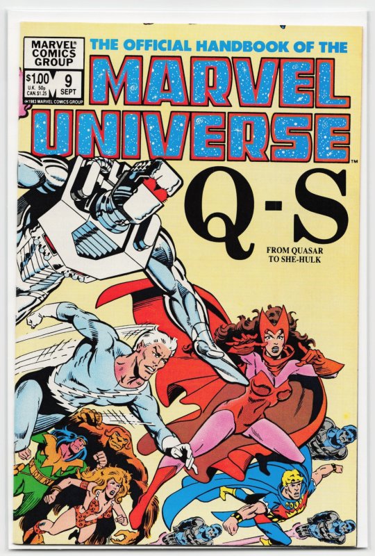 The Official Handbook of the Marvel Universe #9 (Marvel Comics, 1983), raw, ungraded comic book — front cover