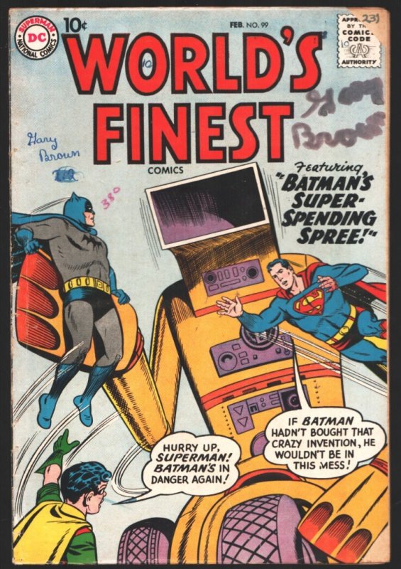 World's Finest #99 (DC Comics, 1959), raw, ungraded comic book — front cover