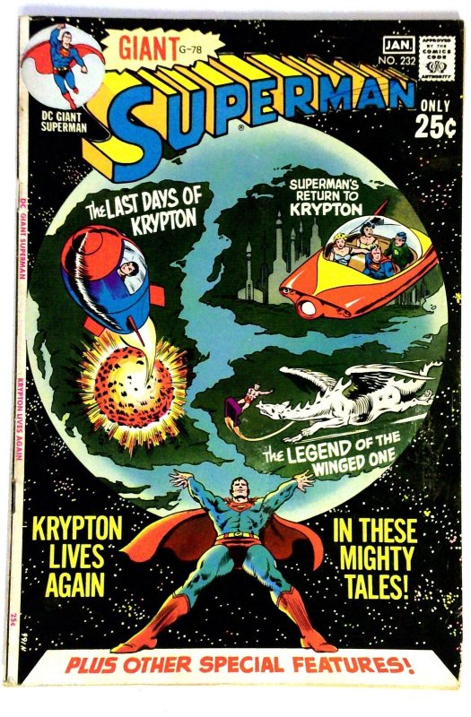 Superman #232 (DC Comics, 1971), raw comic book in VG/FN condition — front cover