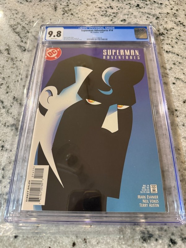 Superman Adventures #14 (DC Comics), CGC 9.8 graded comic book, Universal Blue label — front cover in its holder