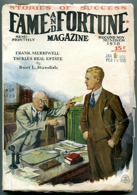 Fame and Fortune Pulp 2nd November 1928- Frank Merriwell VG-, raw comic book in VG- condition — front cover