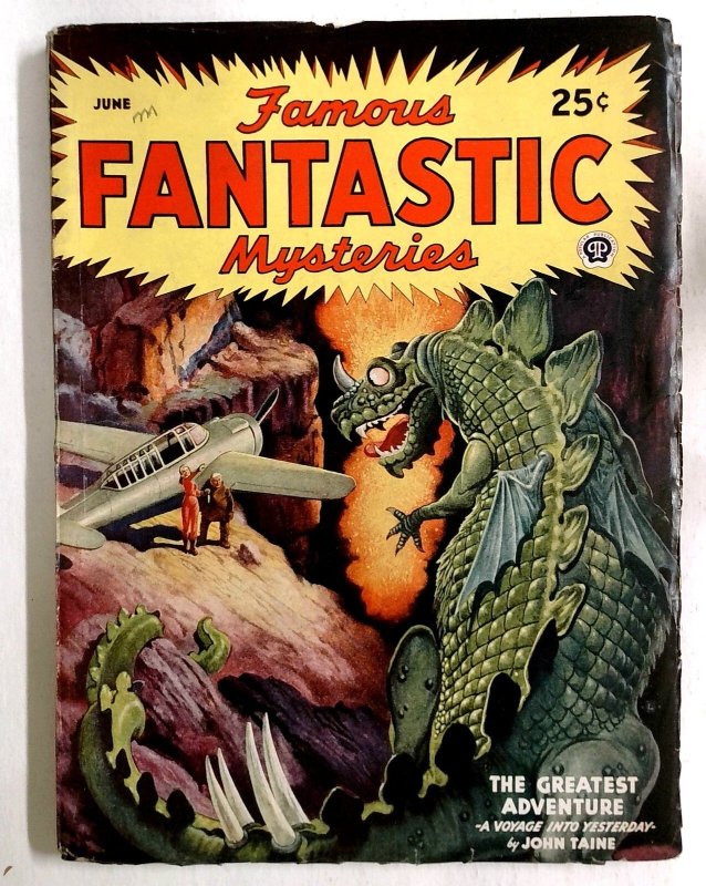 Famous Fantastic Mysteries June 1944- Dragon Horror Attack Cover Art- Weird P (1944), raw, ungraded comic book — front cover