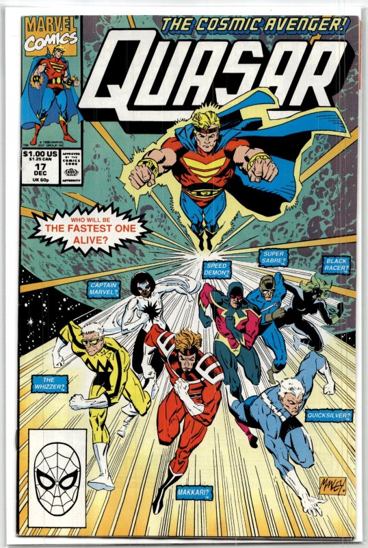 Quasar #17 (1990), raw, ungraded comic book — front cover