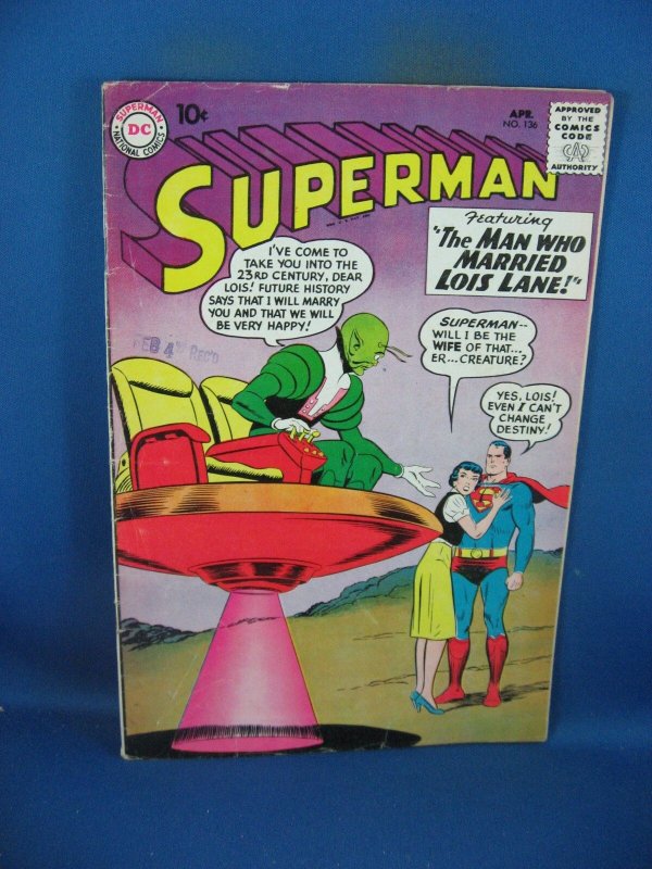 Superman #136 (DC Comics, 1960), raw comic book in VG condition — front cover