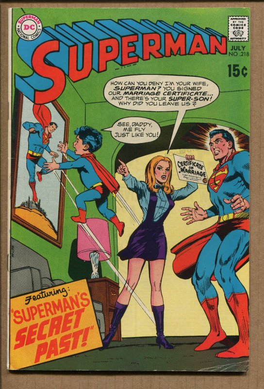 Superman #218 (DC Comics, 1969), raw comic book in FN/VF condition — front cover