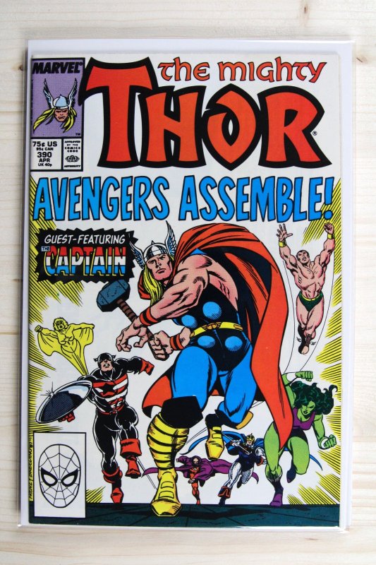 Thor #390 (Marvel Comics, 1988), raw comic book in VF/NM 9.0 condition — front cover