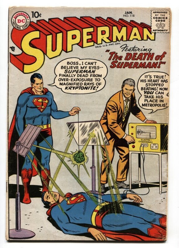Superman #118 (DC Comics, 1958), raw comic book in VG condition — front cover