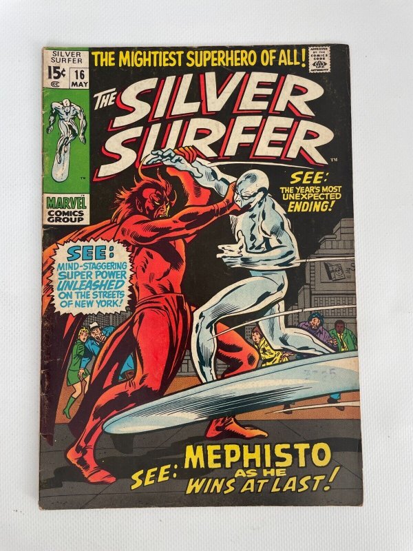 Silver Surfer #16 (Marvel Comics, 1970), raw comic book in VF- condition — front cover