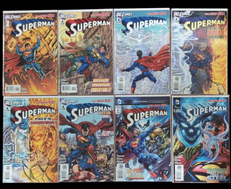 Superman #1 2 3 4 5 6 7 8 the New 52 Run Lot Perez 2011 DC Comics Vf/nm (DC Comics, 2011), raw comic book in VF/NM condition — front cover