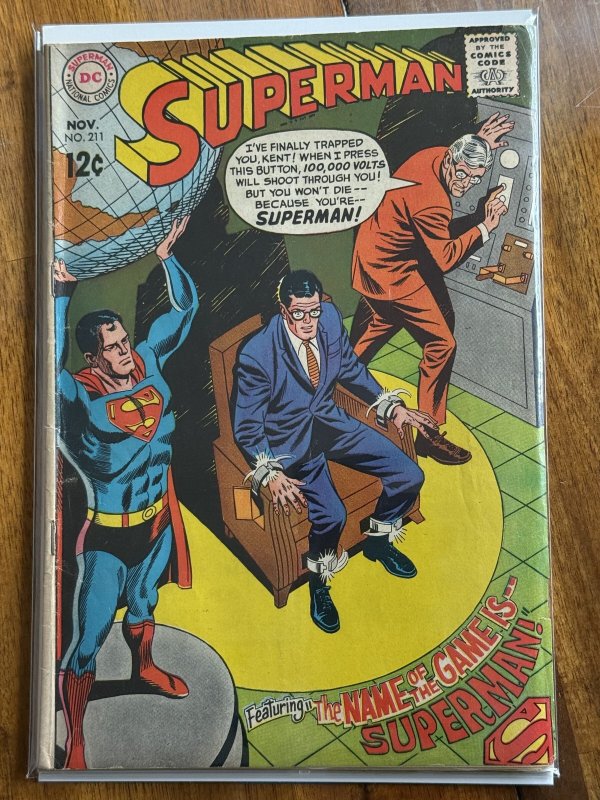 Superman #211 (DC Comics, 1968), raw comic book in VG/FN 5.0 condition — front cover
