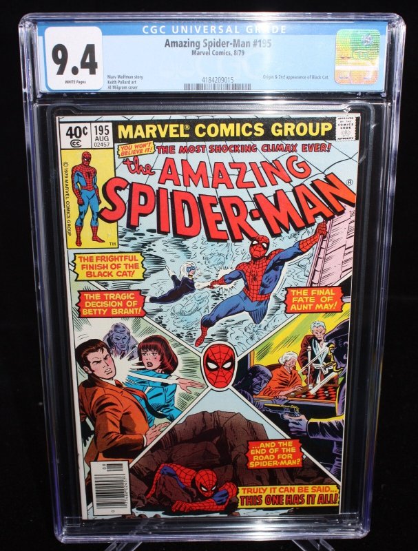 Amazing Spider-Man #195 (Marvel Comics, 1979), CGC 9.4 graded comic book, Universal Blue label — front cover in its holder