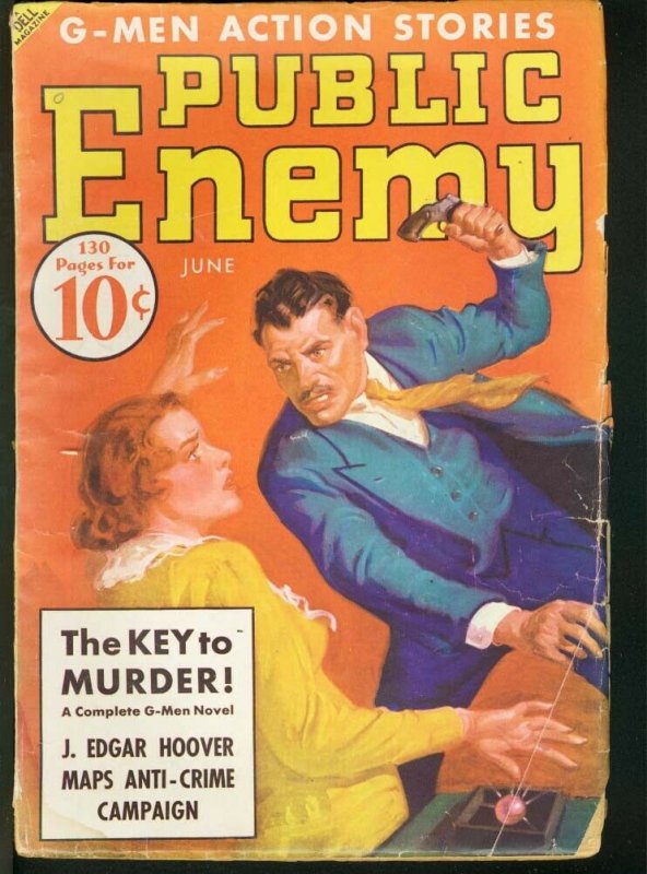 Public Enemy 1936 Jun-Man Pistol Whipping Woman on Cvr VG (1936), raw comic book in VG condition — front cover