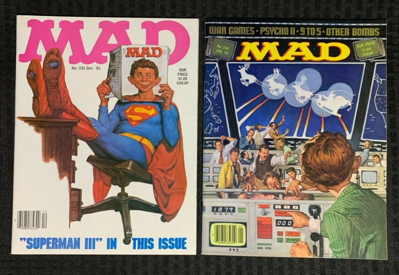 1983 1984 MAD Magazine #243 & 244 Fn/fn+ War Games / Superman LOT of 2, raw comic book in FN condition — front cover