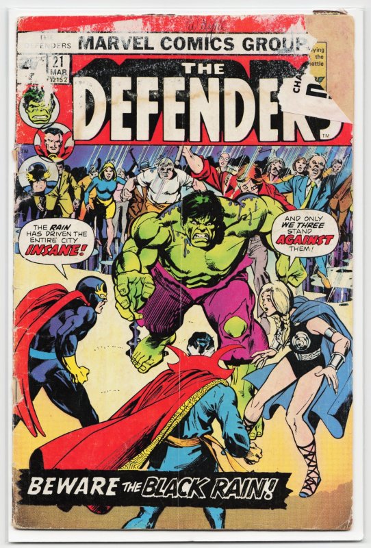 The Defenders #21 (Marvel Comics, 1975), raw, ungraded comic book — front cover