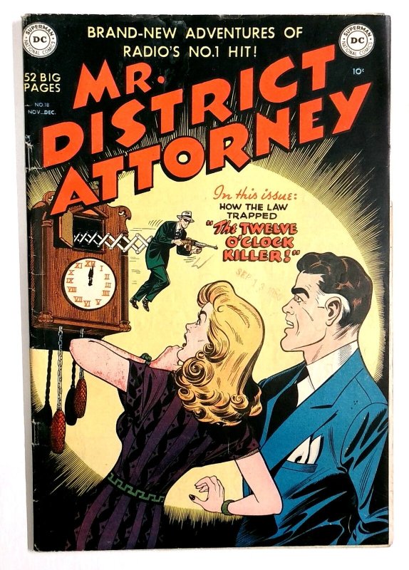 Mr. District Attorney #18-1950-Masked Gunman Pops out of Coo Coo Clock-Golden Ag, raw, ungraded comic book — front cover