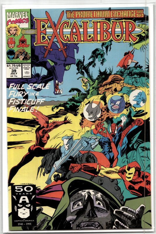 Excalibur #39 (Marvel Comics, 1991), raw, ungraded comic book — front cover