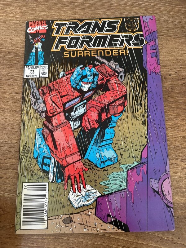 Transformers #71 (Marvel Comics), raw comic book in VF condition — front cover