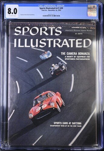 Sports Illustrated Nov #16 (1959), CGC 8.0 graded comic book, Universal Blue label — front cover in its holder